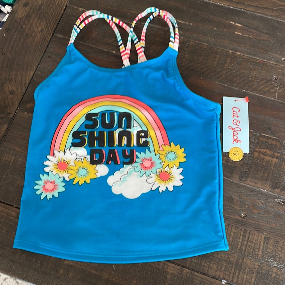 Cat & Jack Blue Girls' Tankini Top with Rainbow 'Sunshine Day' Graphic